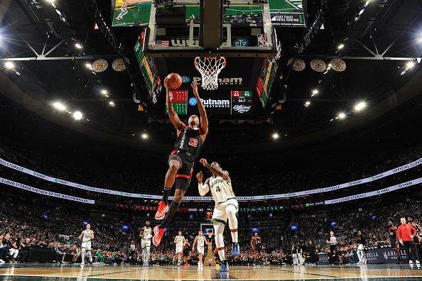 BOSTON, MA - NOVEMBER 28: Ayo Dosunmu #12 of the Chicago Bulls drives to the basket during the game against the Boston Celtics during the In-Season Tournament on November 28, 2023 at the TD Garden in Boston, Massachusetts. NOTE TO USER: User expressly acknowledges and agrees that, by downloading and or using this photograph, User is consenting to the terms and conditions of the Getty Images License Agreement. Mandatory Copyright Notice: Copyright 2023 NBAE  (Photo by Brian Babineau/NBAE via Getty Images)