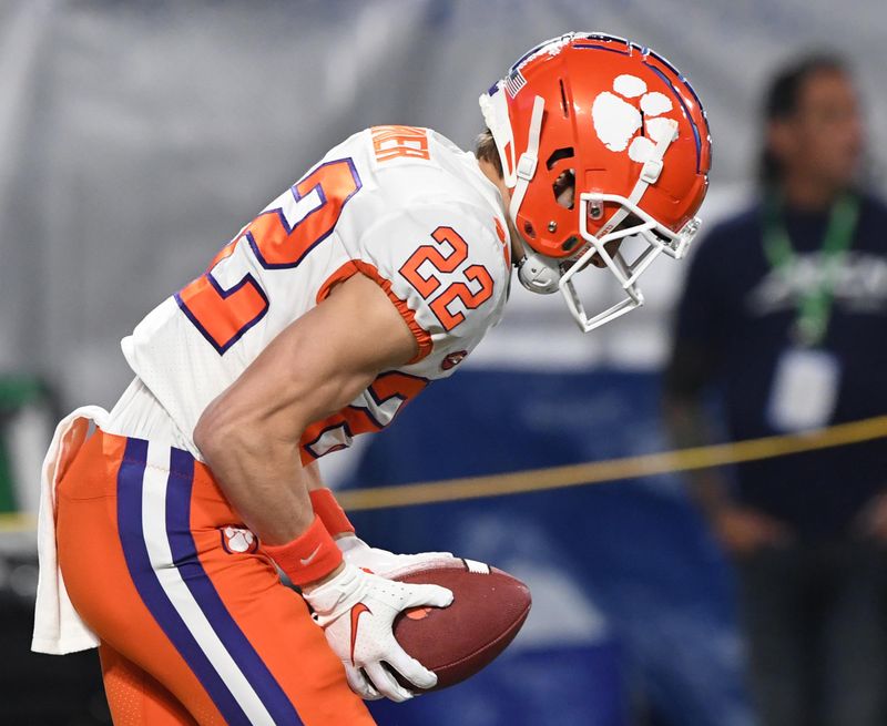 Dec 3, 2022; Charlotte, NC, USA; Clemson Tigers wide receiver Cole Turner (22) warms up before the ACC Championship game against the North Carolina Tarheels at Bank of America Stadium. Mandatory Credit: Ken Ruinard-USA TODAY NETWORK