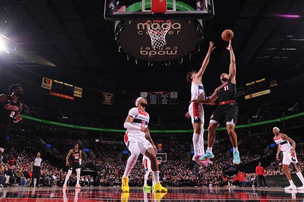 PORTLAND, OR - DECEMBER 21: Malcolm Brogdon #11 of the Portland Trail Blazers shoots the ball during the game against the Washington Wizards on December 21, 2023 at the Moda Center Arena in Portland, Oregon. NOTE TO USER: User expressly acknowledges and agrees that, by downloading and or using this photograph, user is consenting to the terms and conditions of the Getty Images License Agreement. Mandatory Copyright Notice: Copyright 2023 NBAE (Photo by Cameron Browne/NBAE via Getty Images)