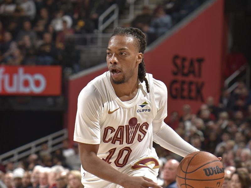 CLEVELAND, OH - NOVEMBER 9: Darius Garland #10 of the Cleveland Cavaliers looks on during the game against the Brooklyn Nets on November 9, 2024 at Rocket Mortgage FieldHouse in Cleveland, Ohio. NOTE TO USER: User expressly acknowledges and agrees that, by downloading and/or using this Photograph, user is consenting to the terms and conditions of the Getty Images License Agreement. Mandatory Copyright Notice: Copyright 2024 NBAE (Photo by David Liam Kyle/NBAE via Getty Images)