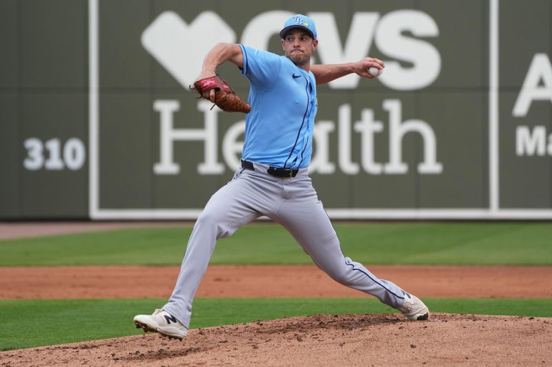Feb 26, 2026; Fort Myers, Florida, USA;  Tampa Bay Rays pitcher Steven Matz (32) throws a pitch in the first inning against the Boston Red Sox at JetBlue Park at Fenway South. Mandatory Credit: Jim Rassol-Imagn Images