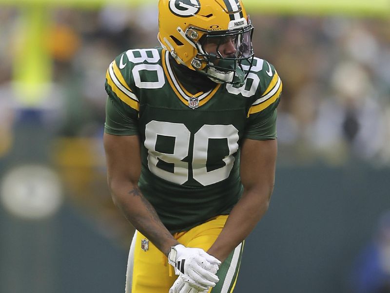 Green Bay Packers wide receiver Bo Melton (80) during an NFL football game against the Chicago Bears, Sunday, Jan. 07, 2024, in Green Bay. (AP Photo/Melissa Tamez)