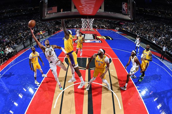 LAS VEGAS, NV - DECEMBER 9: Tyrese Haliburton #0 of the Indiana Pacers drives to the basket during the game against the Los Angeles Lakers during the In-Season Tournament Championship game on December 9, 2023 at T-Mobile Arena in Las Vegas, Nevada. NOTE TO USER: User expressly acknowledges and agrees that, by downloading and or using this photograph, User is consenting to the terms and conditions of the Getty Images License Agreement. Mandatory Copyright Notice: Copyright 2023 NBAE (Photo by Andrew D. Bernstein/NBAE via Getty Images)