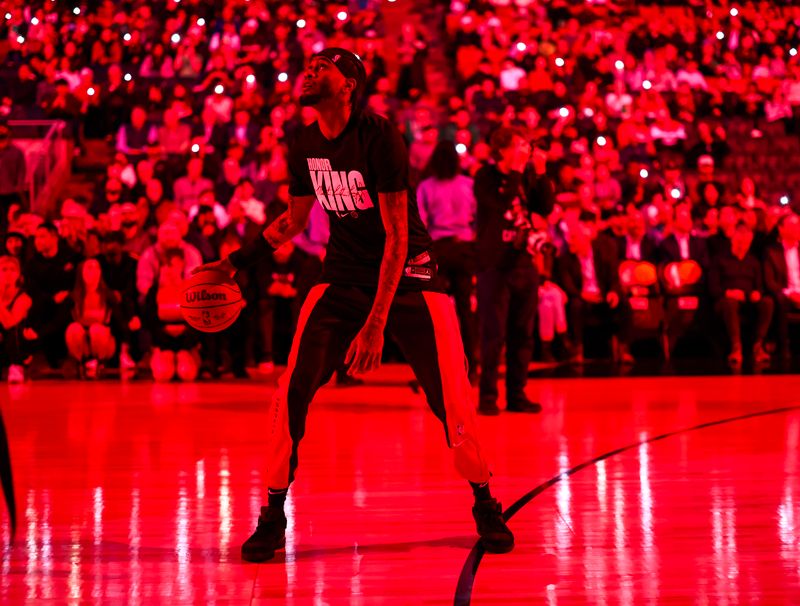 TORONTO, CANADA - JANUARY 15:  Jalen McDaniels #2 of the Toronto Raptors warms up before the game against th eBoston Celtics on January 15, 2024 at the Scotiabank Arena in Toronto, Ontario, Canada.  NOTE TO USER: User expressly acknowledges and agrees that, by downloading and or using this Photograph, user is consenting to the terms and conditions of the Getty Images License Agreement.  Mandatory Copyright Notice: Copyright 2024 NBAE (Photo by Vaughn Ridley/NBAE via Getty Images)