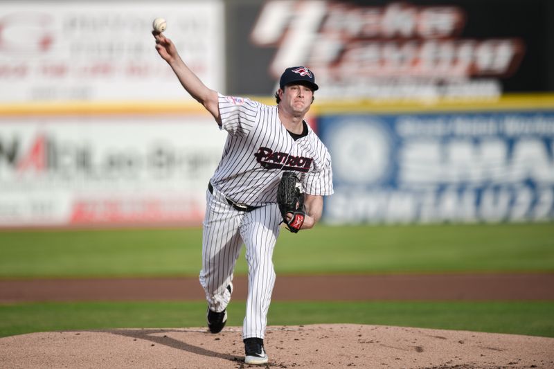 Jun 4, 2024; Bridgewater, NJ, USA; New York Yankees pitcher Gerrit Cole pitches during a MLB rehab assignment with the Somerset Patriots against the Hartford Yard Goats at TD Bank Ballpark. Mandatory Credit: John Jones-USA TODAY Sports