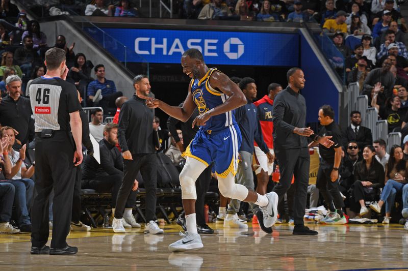 SAN FRANCISCO, CA - OCTOBER 30: Draymond Green #23 of the Golden State Warriors celebrates during the game against the New Orleans Pelicans on October 30, 2024 at Chase Center in San Francisco, California. NOTE TO USER: User expressly acknowledges and agrees that, by downloading and or using this photograph, user is consenting to the terms and conditions of Getty Images License Agreement. Mandatory Copyright Notice: Copyright 2024 NBAE (Photo by Noah Graham/NBAE via Getty Images)