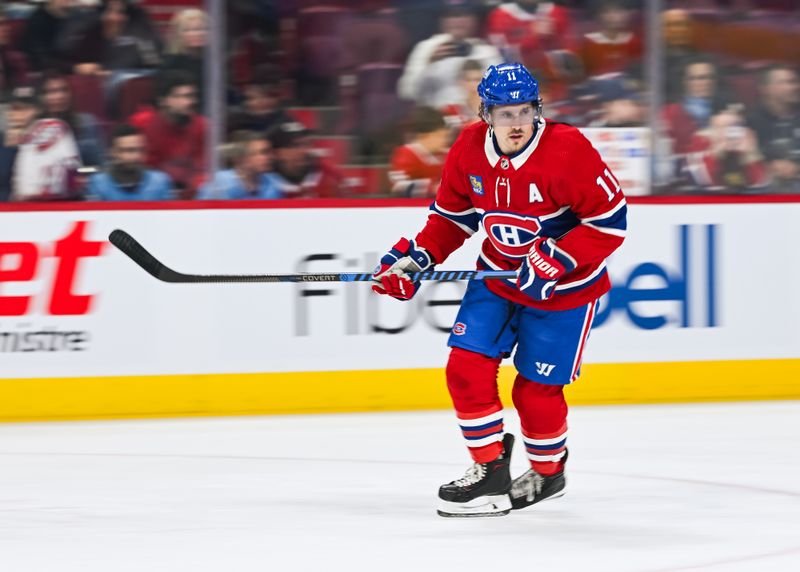 Oct 21, 2023; Montreal, Quebec, CAN; Montreal Canadiens right wing Brendan Gallagher (11) skates during warm-up before the game against the Washington Capitals at Bell Centre. Mandatory Credit: David Kirouac-USA TODAY Sports