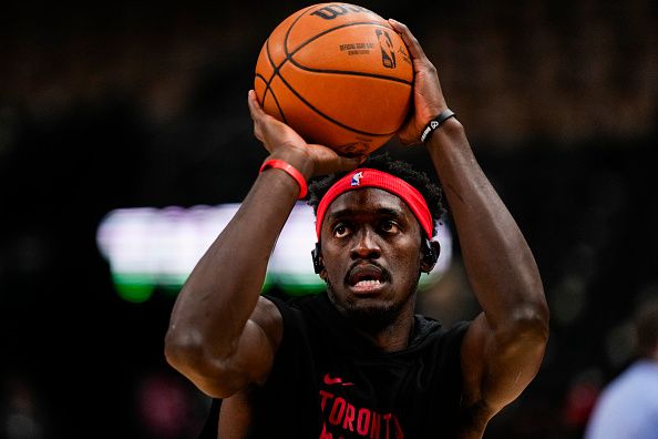 TORONTO, ON - DECEMBER 13: Pascal Siakam #43 of the Toronto Raptors warms up before facing the Atlanta Hawks at Scotiabank Arena on December 13, 2023 in Toronto, Ontario, Canada. NOTE TO USER: User expressly acknowledges and agrees that, by downloading and/or using this Photograph, user is consenting to the terms and conditions of the Getty Images License Agreement. (Photo by Andrew Lahodynskyj/Getty Images)