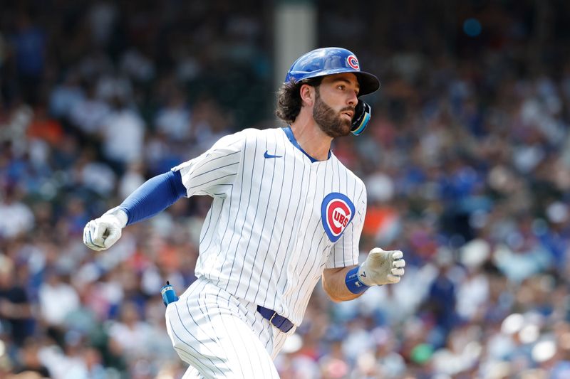 Jun 19, 2024; Chicago, Illinois, USA; Chicago Cubs shortstop Dansby Swanson (7) rounds the bases after hitting a solo home run against the San Francisco Giants during the fourth inning at Wrigley Field. Mandatory Credit: Kamil Krzaczynski-USA TODAY Sports