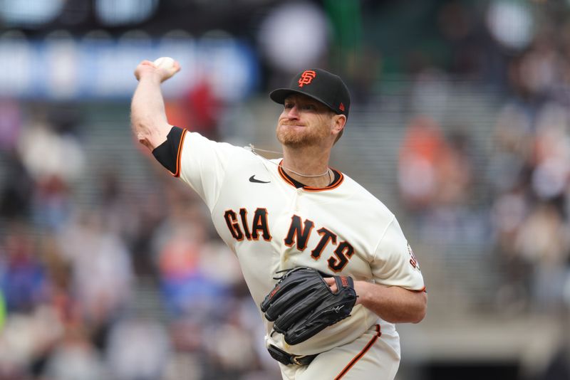 Jul 5, 2023; San Francisco, California, USA; San Francisco Giants starting pitcher Alex Cobb (38) throws a pitch during the first inning against the Seattle Mariners at Oracle Park. Mandatory Credit: Sergio Estrada-USA TODAY Sports