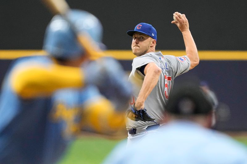 Jun 28, 2024; Milwaukee, Wisconsin, USA;  Chicago Cubs pitcher Jameson Taillon (50) throws a pitch during the first inning against the Milwaukee Brewers at American Family Field. Mandatory Credit: Jeff Hanisch-USA TODAY Sports