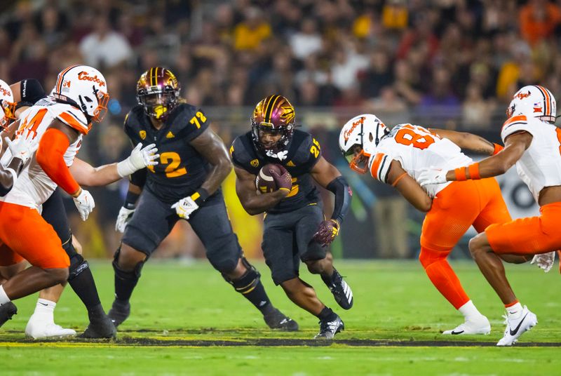 Sep 9, 2023; Tempe, Arizona, USA; Arizona State Sun Devils running back DeCarlos Brooks (25) against the Oklahoma State Cowboys in the first half at Mountain America Stadium. Mandatory Credit: Mark J. Rebilas-USA TODAY Sports