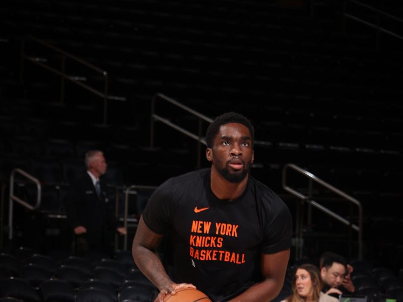 NEW YORK, NY - MARCH 5:  Shake Milton of the New York Knicks warms up before the game against the Atlanta Hawks on March 5, 2024 at Madison Square Garden in New York City, New York.  NOTE TO USER: User expressly acknowledges and agrees that, by downloading and or using this photograph, User is consenting to the terms and conditions of the Getty Images License Agreement. Mandatory Copyright Notice: Copyright 2024 NBAE  (Photo by Nathaniel S. Butler/NBAE via Getty Images)