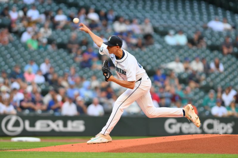 Aug 7, 2024; Seattle, Washington, USA; Seattle Mariners starting pitcher George Kirby (68) pitches to the Detroit Tigers during the first inning at T-Mobile Park. Mandatory Credit: Steven Bisig-USA TODAY Sports