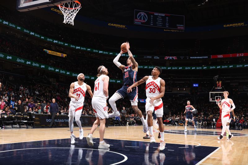 WASHINGTON, DC -? MARCH 23:  Kyle Kuzma #33 of the Washington Wizards shoots the ball during the game  on March 23, 2024 at Capital One Arena in Washington, DC. NOTE TO USER: User expressly acknowledges and agrees that, by downloading and or using this Photograph, user is consenting to the terms and conditions of the Getty Images License Agreement. Mandatory Copyright Notice: Copyright 2024 NBAE (Photo by Stephen Gosling/NBAE via Getty Images)