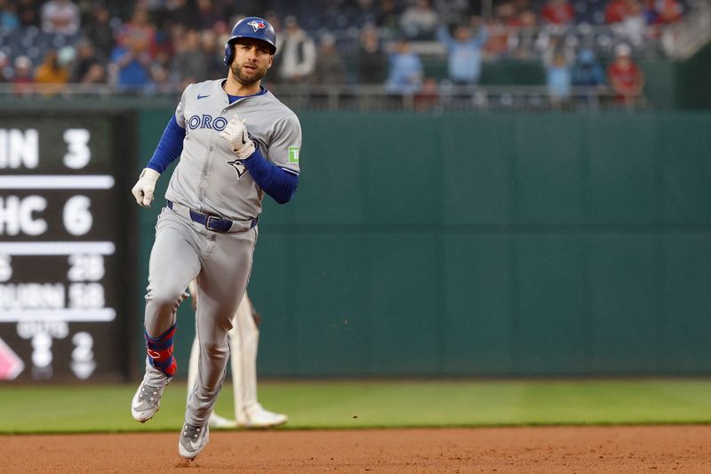 May 4, 2024; Washington, District of Columbia, USA; Toronto Blue Jays center fielder Kevin Kiermaier (39) rounds the bases after hitting a two run home run against the Washington Nationals during the eighth inning at Nationals Park. Mandatory Credit: Geoff Burke-USA TODAY Sports