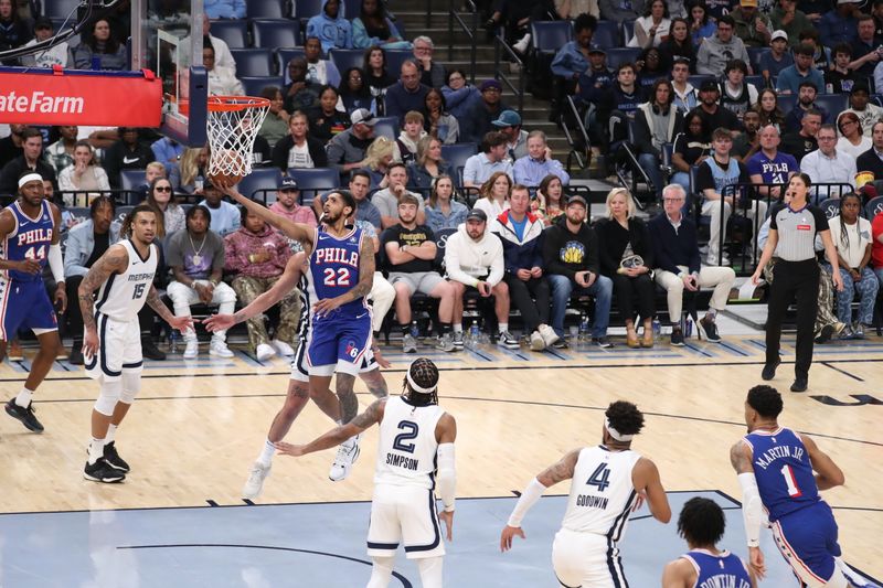 MEMPHIS, TN - APRIL 6: Cameron Payne #22 of the Philadelphia 76ers drives to the basket during the game against the Memphis Grizzlies on April 6, 2024 at FedExForum in Memphis, Tennessee. NOTE TO USER: User expressly acknowledges and agrees that, by downloading and or using this photograph, User is consenting to the terms and conditions of the Getty Images License Agreement. Mandatory Copyright Notice: Copyright 2024 NBAE (Photo by Joe Murphy/NBAE via Getty Images)