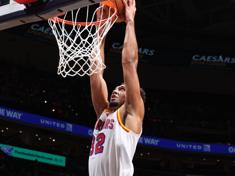 WASHINGTON, DC -? NOVEMBER 4: Trayce Jackson-Davis #32 of the Golden State Warriors dunks the ball during the game against the Washington Wizards on November 4, 2024 at Capital One Arena in Washington, DC. NOTE TO USER: User expressly acknowledges and agrees that, by downloading and or using this Photograph, user is consenting to the terms and conditions of the Getty Images License Agreement. Mandatory Copyright Notice: Copyright 2024 NBAE (Photo by Stephen Gosling/NBAE via Getty Images)