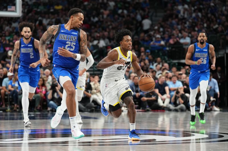 DALLAS, TX - OCTOBER 28: Collin Sexton #2 of the Utah Jazz dribbles the ball during the game against the Dallas Mavericks on October 28, 2024 at American Airlines Center in Dallas, Texas. NOTE TO USER: User expressly acknowledges and agrees that, by downloading and or using this photograph, User is consenting to the terms and conditions of the Getty Images License Agreement. Mandatory Copyright Notice: Copyright 2024 NBAE (Photo by Glenn James/NBAE via Getty Images)