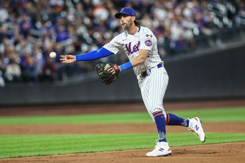 Aug 20, 2024; New York City, New York, USA;  New York Mets second baseman Jeff McNeil (1) makes a running throw to first base against the Baltimore Orioles in the third inning at Citi Field. Mandatory Credit: Wendell Cruz-USA TODAY Sports