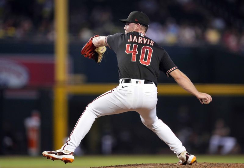 Sep 3, 2023; Phoenix, Arizona, USA; Arizona Diamondbacks relief pitcher Bryce Jarvis (40) pitches against the Baltimore Orioles at Chase Field. Mandatory Credit: Joe Camporeale-USA TODAY Sports