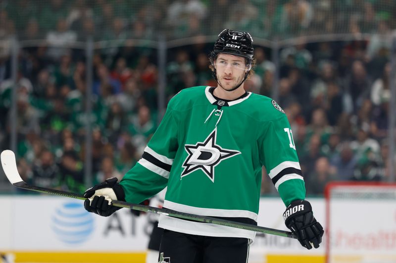 Dec 27, 2025; Dallas, Texas, USA;  Dallas Stars right wing Nathan Bastian (11) in action against the Chicago Blackhawks during the first period at American Airlines Center. Mandatory Credit: Chris Jones-Imagn Images