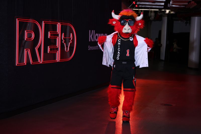 CHICAGO, IL - FEBRUARY 22: Mascot Benny the Bull of the Chicago Bulls arrives to the arena before the game against the Boston Celtics on February 22, 2024 at United Center in Chicago, Illinois. NOTE TO USER: User expressly acknowledges and agrees that, by downloading and or using this photograph, User is consenting to the terms and conditions of the Getty Images License Agreement. Mandatory Copyright Notice: Copyright 2024 NBAE (Photo by Jeff Haynes/NBAE via Getty Images)