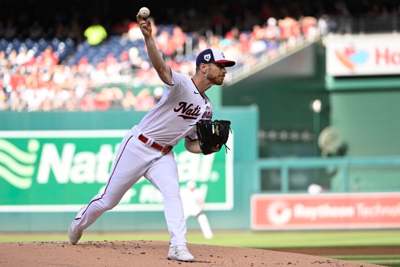 Apr 15, 2023; Washington, District of Columbia, USA; Washington Nationals starting pitcher Chad Kuhl (26) throws to the Cleveland Guardians during the first inning at Nationals Park. Mandatory Credit: Brad Mills-USA TODAY Sports