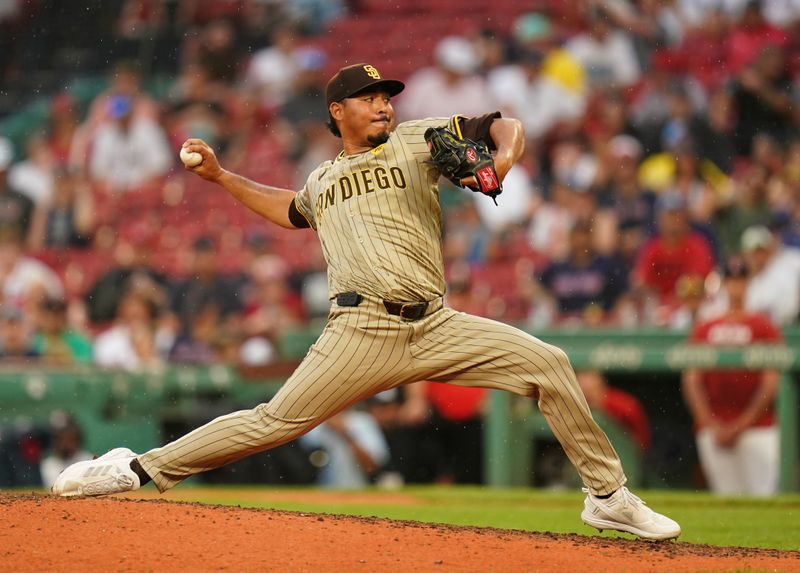 Jun 30, 2024; Boston, Massachusetts, USA; San Diego Padres relief pitcher Jeremiah Estrada (56) throws a pitch against the Boston Red Sox in the ninth inning at Fenway Park. Mandatory Credit: David Butler II-USA TODAY Sports