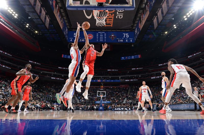 DETROIT, MI - MARCH 24: Jose Alvarado #15 of the New Orleans Pelicans shoots the ball during the game against the Detroit Pistons on March 24, 2024 at Little Caesars Arena in Detroit, Michigan. NOTE TO USER: User expressly acknowledges and agrees that, by downloading and/or using this photograph, User is consenting to the terms and conditions of the Getty Images License Agreement. Mandatory Copyright Notice: Copyright 2024 NBAE (Photo by Chris Schwegler/NBAE via Getty Images)