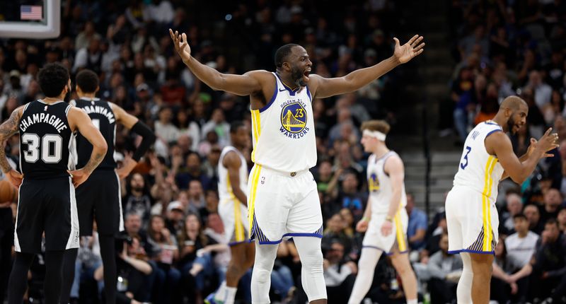 SAN ANTONIO, TX - MARCH 11:  Draymond Green #23 of the Golden State Warriors argues a call during action against the San Antonio Spurs in the second half at Frost Bank Center on March 11, 2024 in San Antonio, Texas. NOTE TO USER: User expressly acknowledges and agrees that, by downloading and or using this photograph, User is consenting to terms and conditions of the Getty Images License Agreement. (Photo by Ronald Cortes/Getty Images)