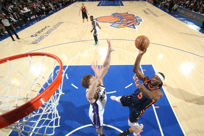 NEW YORK, NY - APRIL 4: Precious Achiuwa #5 of the New York Knicks drives to the basket during the game against the Sacramento Kings on April 4, 2024 at Madison Square Garden in New York City, New York.  NOTE TO USER: User expressly acknowledges and agrees that, by downloading and or using this photograph, User is consenting to the terms and conditions of the Getty Images License Agreement. Mandatory Copyright Notice: Copyright 2024 NBAE  (Photo by Nathaniel S. Butler/NBAE via Getty Images)