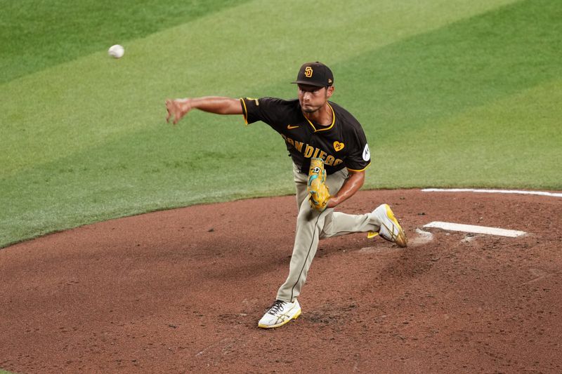 Sep 27, 2024; Phoenix, Arizona, USA; San Diego Padres pitcher Yu Darvish (11) during the third inning at Chase Field. Mandatory Credit: Joe Camporeale-Imagn Images