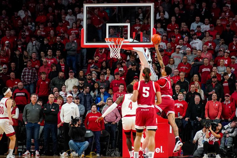 Jan 3, 2024; Lincoln, Nebraska, USA; Indiana Hoosiers center Kel'el Ware (1) shoots the ball against the Nebraska Cornhuskers during the first half at Pinnacle Bank Arena. Mandatory Credit: Dylan Widger-USA TODAY Sports