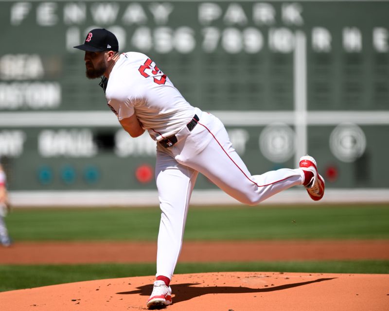 Apr 24, 2025; Boston, Massachusetts, USA; Boston Red Sox starting pitcher Garrett Crochet (35) pitches against the Seattle Mariners during the first inning at Fenway Park. Mandatory Credit: Brian Fluharty-Imagn Images