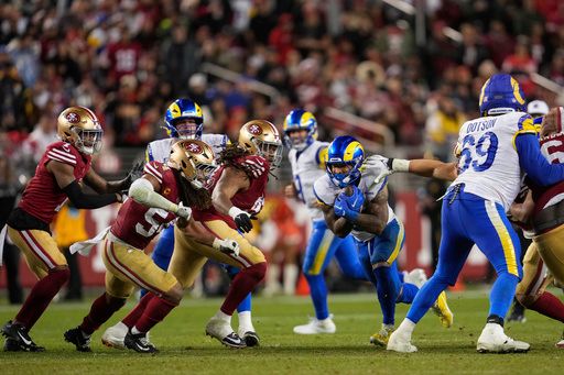 Los Angeles Rams running back Kyren Williams (23) runs the ball during an NFL football game against the San Francisco 49ers, Thursday, Dec. 12, 2024, in Santa Clara, Calif. (AP Photo/Godofredo A. Vásquez)