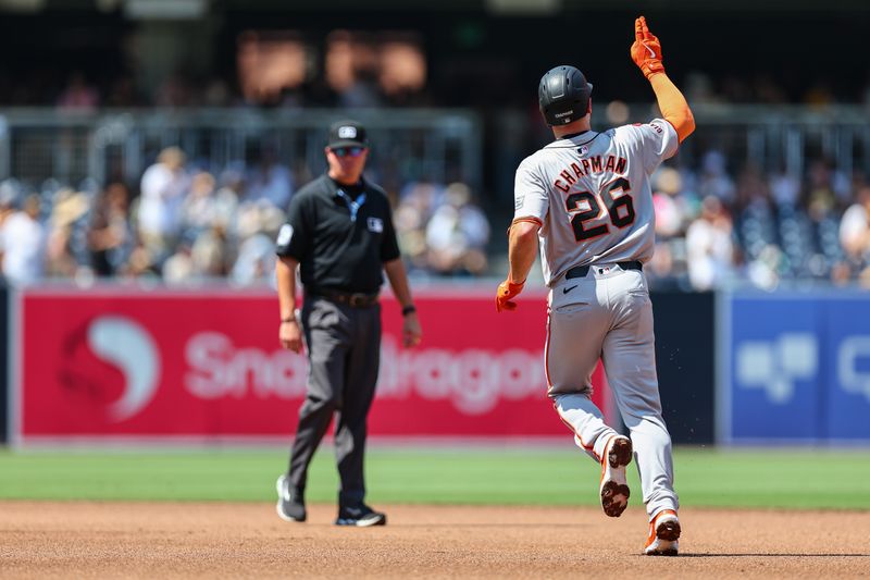 Sep 8, 2024; San Diego, California, USA; San Francisco Giants third baseman Matt Chapman (26) runs the bases after a two run home run during the fourth inning against the San Diego Padres at Petco Park. Mandatory Credit: Chadd Cady-Imagn Images