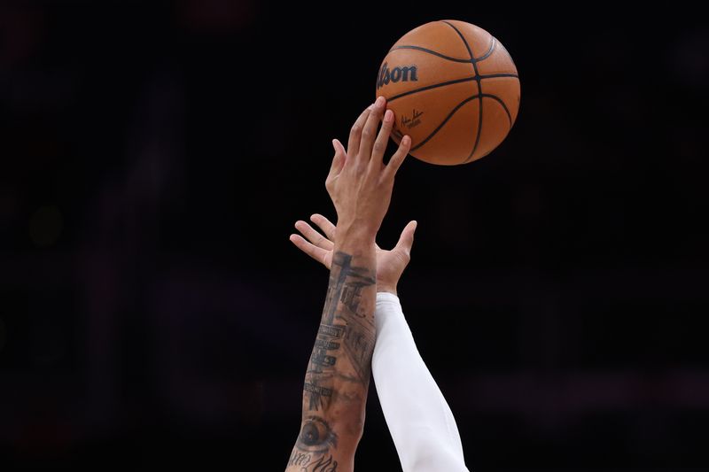 WASHINGTON, DC - NOVEMBER 15: A detailed view of a jump ball as the Dallas Mavericks play against the Washington Wizards during the first half at Capital One Arena on November 15, 2023 in Washington, DC. NOTE TO USER: User expressly acknowledges and agrees that, by downloading and or using this photograph, User is consenting to the terms and conditions of the Getty Images License Agreement. (Photo by Patrick Smith/Getty Images)