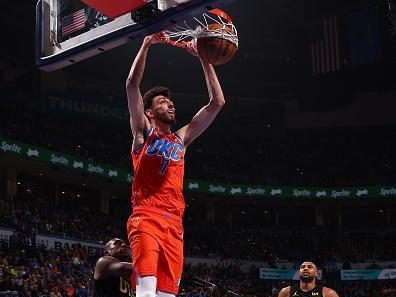 OKLAHOMA CITY, OK - DECEMBER 11: Chet Holmgren #7 of the Oklahoma City Thunder dunks the ball during the game against the Utah Jazz on December 11, 2023 at Paycom Arena in Oklahoma City, Oklahoma. NOTE TO USER: User expressly acknowledges and agrees that, by downloading and or using this photograph, User is consenting to the terms and conditions of the Getty Images License Agreement. Mandatory Copyright Notice: Copyright 2023 NBAE (Photo by Zach Beeker/NBAE via Getty Images)