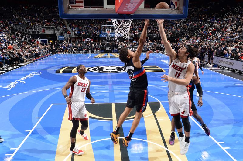 DETROIT, MI - NOVEMBER 12: Jaime Jaquez Jr. #11 of the Miami Heat drives to the basket during the game against the Detroit Pistons during the Emirates NBA Cup game on November 12, 2024 at Little Caesars Arena in Detroit, Michigan. NOTE TO USER: User expressly acknowledges and agrees that, by downloading and/or using this photograph, User is consenting to the terms and conditions of the Getty Images License Agreement. Mandatory Copyright Notice: Copyright 2024 NBAE (Photo by Chris Schwegler/NBAE via Getty Images)