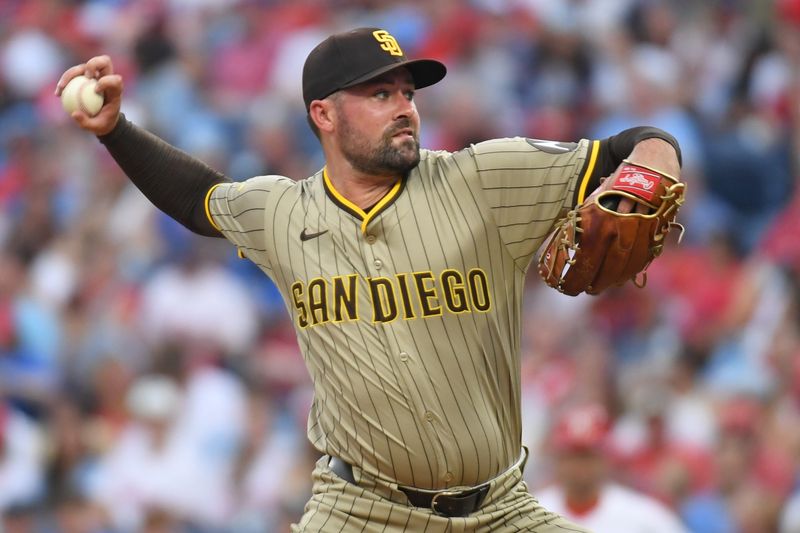 Jun 30, 2025; Philadelphia, Pennsylvania, USA; San Diego Padres pitcher Matt Waldron (61) throws a pitch during the second inning against the Philadelphia Phillies at Citizens Bank Park. Mandatory Credit: Eric Hartline-Imagn Images