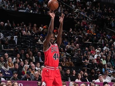 BROOKLYN, NY - NOVEMBER 26: Patrick Williams #44 of the Chicago Bulls shoots a three point basket against the Brooklyn Nets on November 26, 2023 at Barclays Center in Brooklyn, New York. NOTE TO USER: User expressly acknowledges and agrees that, by downloading and or using this Photograph, user is consenting to the terms and conditions of the Getty Images License Agreement. Mandatory Copyright Notice: Copyright 2023 NBAE (Photo by Jesse D. Garrabrant/NBAE via Getty Images)