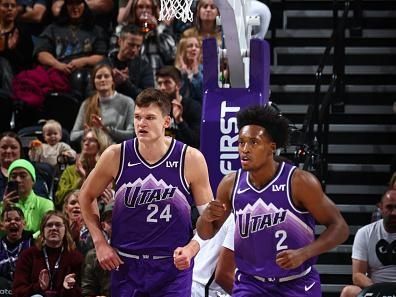 SALT LAKE CITY, UT - DECEMBER 18: Colin Sexton #2 of the Utah Jazz celebrates during the game against the Brooklyn Nets on December 18, 2023 at vivint.SmartHome Arena in Salt Lake City, Utah. NOTE TO USER: User expressly acknowledges and agrees that, by downloading and or using this Photograph, User is consenting to the terms and conditions of the Getty Images License Agreement. Mandatory Copyright Notice: Copyright 2023 NBAE (Photo by Melissa Majchrzak/NBAE via Getty Images)