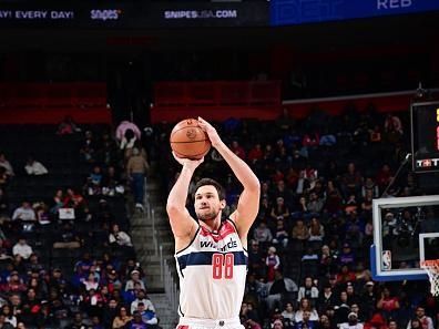 DETROIT, MI - NOVEMBER 27: Danilo Gallinari #88 of the Washington Wizards shoots a three point basket during the game  on November 27, 2023 at Little Caesars Arena in Detroit, Michigan. NOTE TO USER: User expressly acknowledges and agrees that, by downloading and/or using this photograph, User is consenting to the terms and conditions of the Getty Images License Agreement. Mandatory Copyright Notice: Copyright 2023 NBAE (Photo by Chris Schwegler/NBAE via Getty Images)