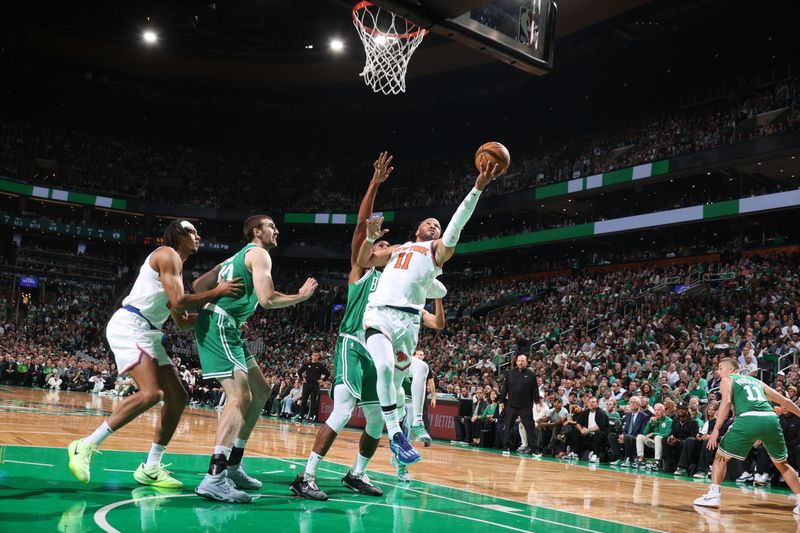 BOSTON, MA - OCTOBER 22: Jalen Brunson #11 of the New York Knicks drives to the basket during the game against the Boston Celtics on October 22, 2024 at TD Garden in Boston, Massachusetts. NOTE TO USER: User expressly acknowledges and agrees that, by downloading and or using this Photograph, user is consenting to the terms and conditions of the Getty Images License Agreement. Mandatory Copyright Notice: Copyright 2024 NBAE (Photo by Nathaniel S. Butler/NBAE via Getty Images)