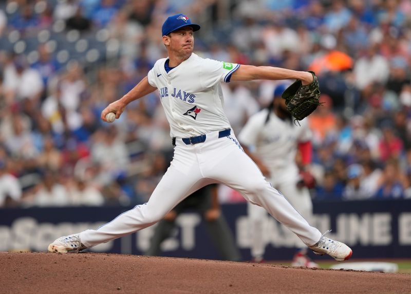 Jun 18, 2024; Toronto, Ontario, CAN; Toronto Blue Jays starting pitcher Chris Bassitt (40) pitches to to the Boston Red Sox during the first inning at Rogers Centre. Mandatory Credit: John E. Sokolowski-USA TODAY Sports