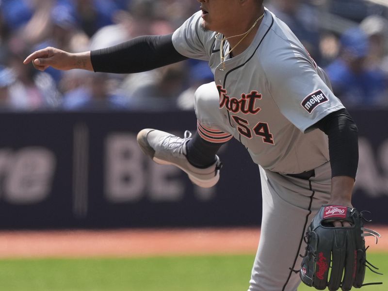 Jul 21, 2024; Toronto, Ontario, CAN; Detroit Tigers starting pitcher Keider Montero (54) on his follow through on a pitch to the Toronto Blue Jays during the sixth inning at Rogers Centre. Mandatory Credit: John E. Sokolowski-USA TODAY Sports