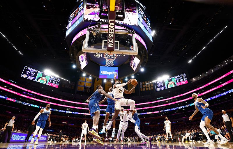 LOS ANGELES, CALIFORNIA - MARCH 10:  LeBron James #23 of the Los Angeles Lakers takes a shot against the Minnesota Timberwolves in the second half at Crypto.com Arena on March 10, 2024 in Los Angeles, California.  NOTE TO USER: User expressly acknowledges and agrees that, by downloading and/or using this photograph, user is consenting to the terms and conditions of the Getty Images License Agreement.  (Photo by Ronald Martinez/Getty Images)