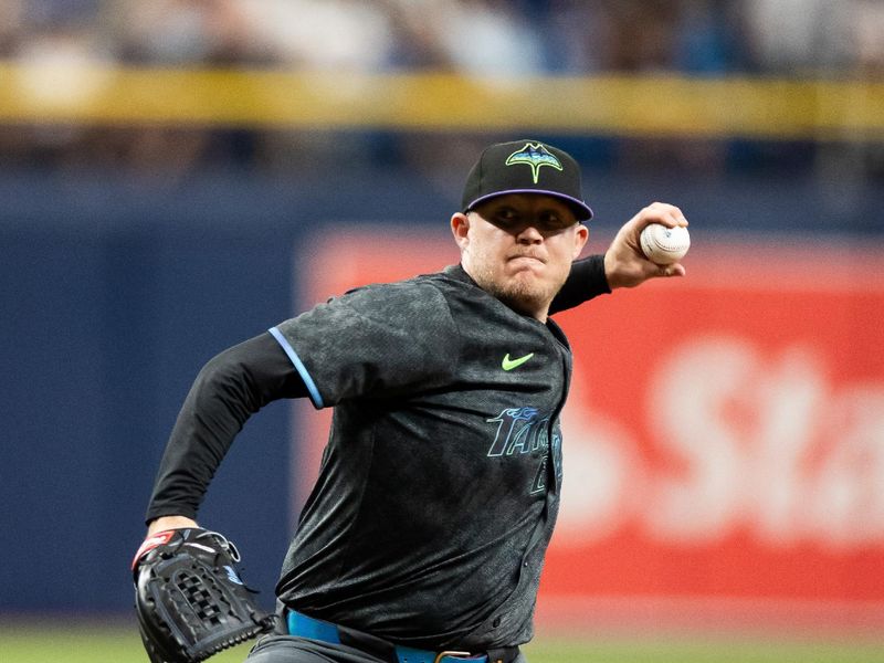 May 11, 2024; St. Petersburg, Florida, USA; Tampa Bay Rays pitcher Garrett Cleavinger (60) throws the ball against the New York Yankees during the sixth inning at Tropicana Field. Mandatory Credit: Matt Pendleton-USA TODAY Sports