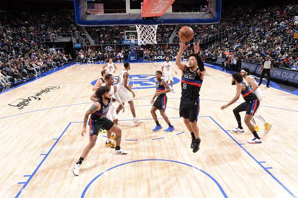 DETROIT, MI - DECEMBER 2: Cade Cunningham #2 of the Detroit Pistons grabs the rebound during the game  on December 2, 2023 at Little Caesars Arena in Detroit, Michigan. NOTE TO USER: User expressly acknowledges and agrees that, by downloading and/or using this photograph, User is consenting to the terms and conditions of the Getty Images License Agreement. Mandatory Copyright Notice: Copyright 2023 NBAE (Photo by Chris Schwegler/NBAE via Getty Images)